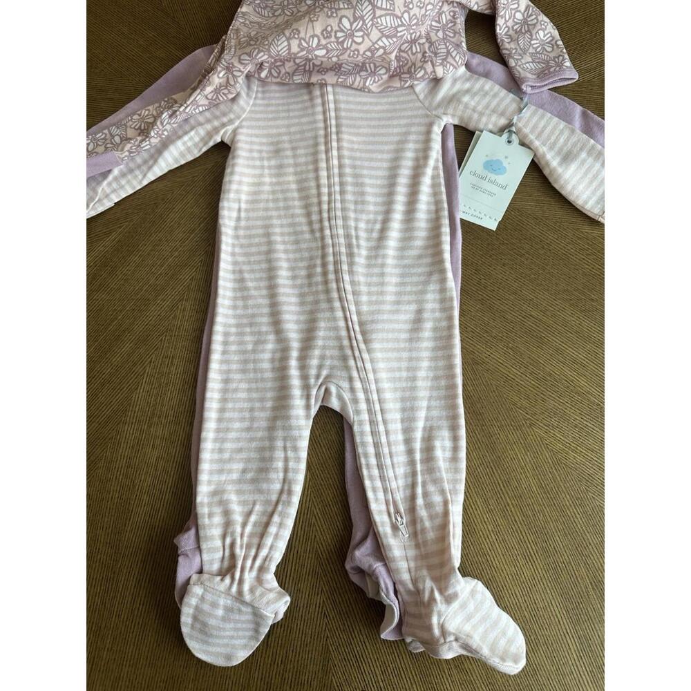 NEW Cloud Island Baby Girl 6-9 Months 3pc Purple Pink Flowers Sleepers Zip - Picture 2 of 6